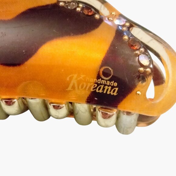 Koreana Tortoise Shell Hair Clip Rhinestone Accents Gold Tone Spring Comb - Picture 7 of 7